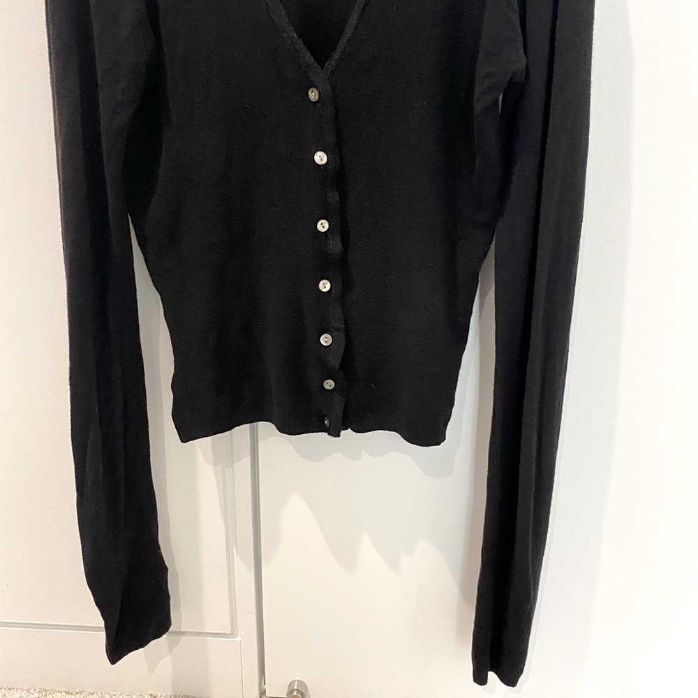 SABA Classic V neck Cardigan with lace detail. - Picture 2 of 6